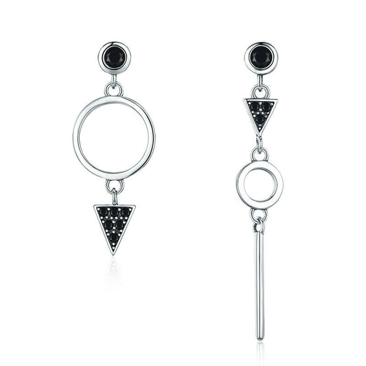 Boucles D'oreilles Pendantes Géométrie Argent 925 Avec Pierres CZ Noires