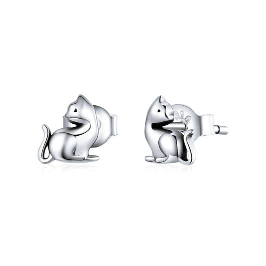 Stud Earrings Naughty Cat 925 Sterling Silver