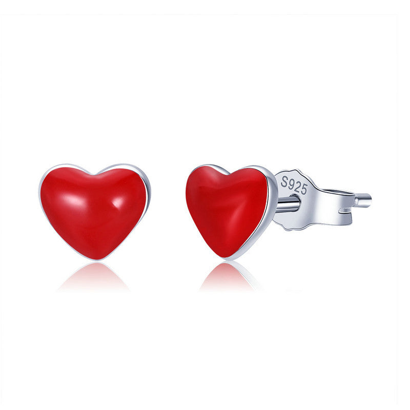 Boucles d'oreilles clous coeur rouge en argent 925