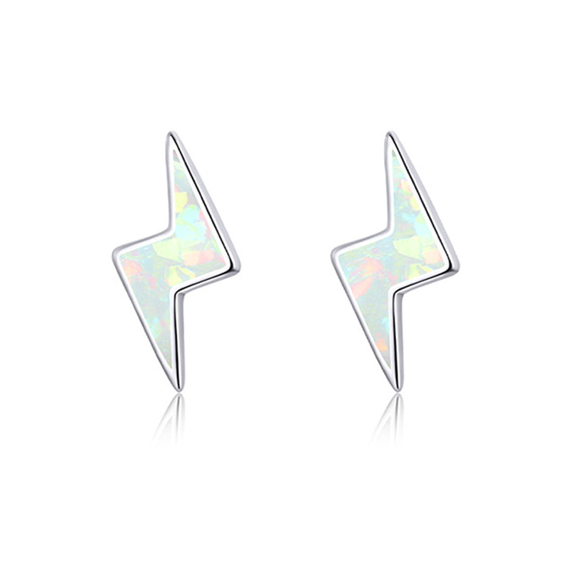 Stud Earrings Lightning 925 Silver With Opal