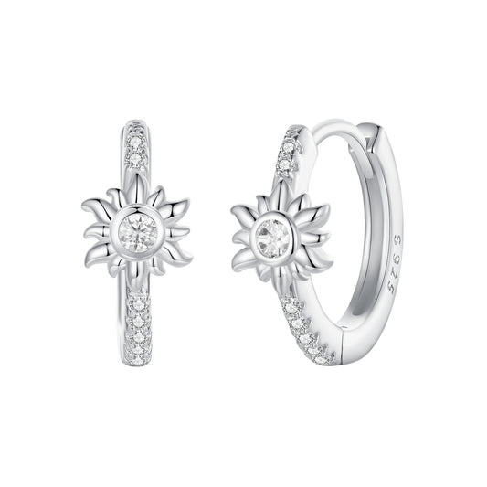 Hoop Earrings Sun S925 Silver With CZ Stones