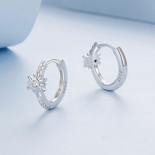 Hoop Earrings Sun S925 Silver With CZ Stones