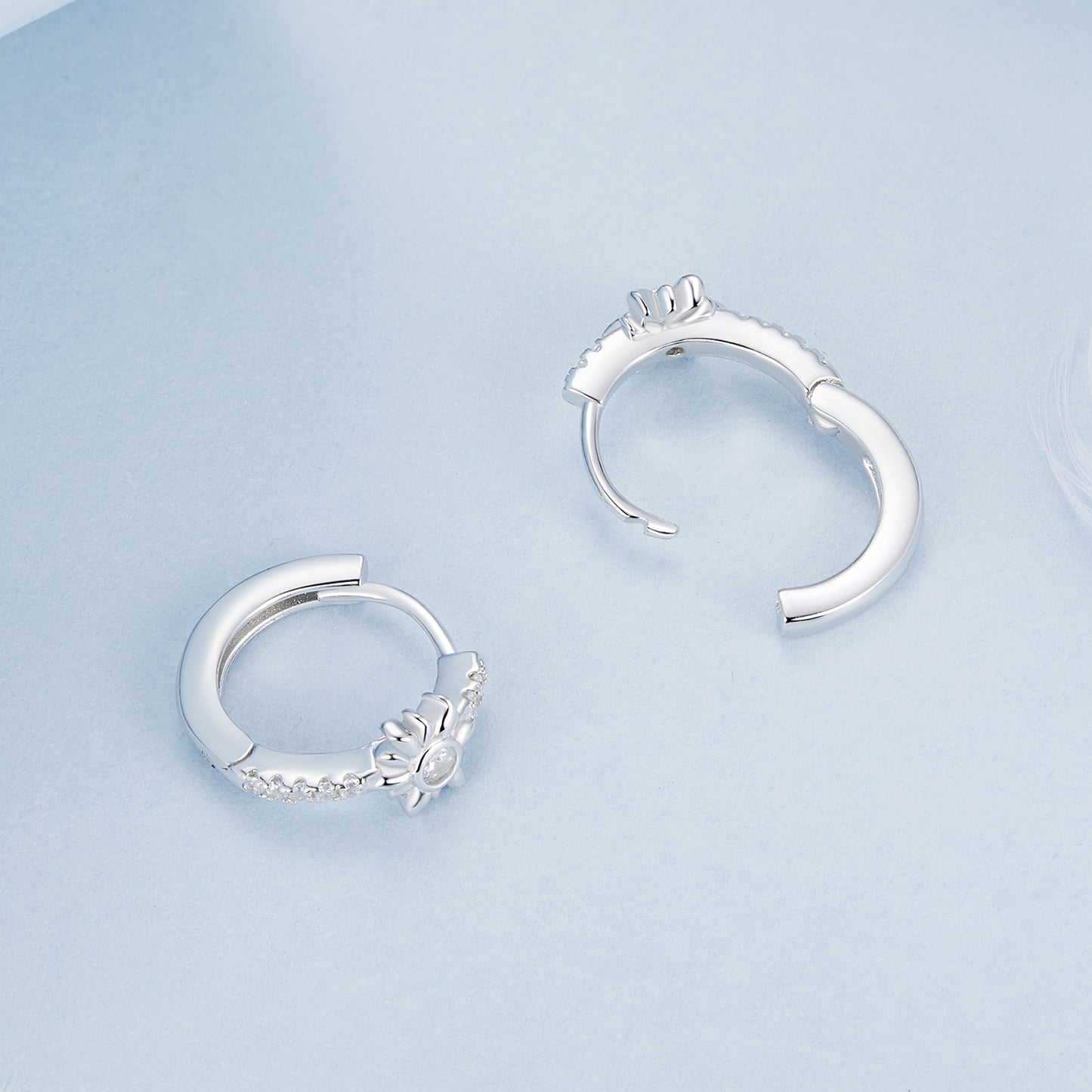 Hoop Earrings Sun S925 Silver With CZ Stones