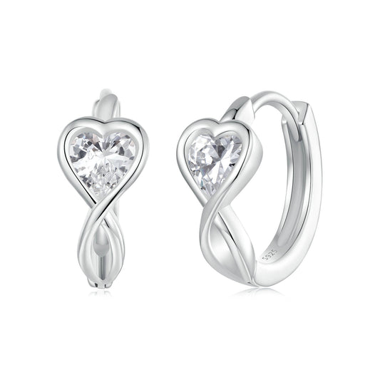 Hoop Earrings Infinity Love Heart S925 Silver With CZ Stone