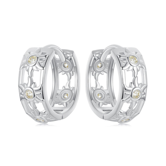 Hoop Earrings Sun Patterns Openwork S925 Silver With CZ Stone