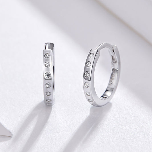 Hoop Earrings Simple Ring S925 Silver Inlaid Zircons