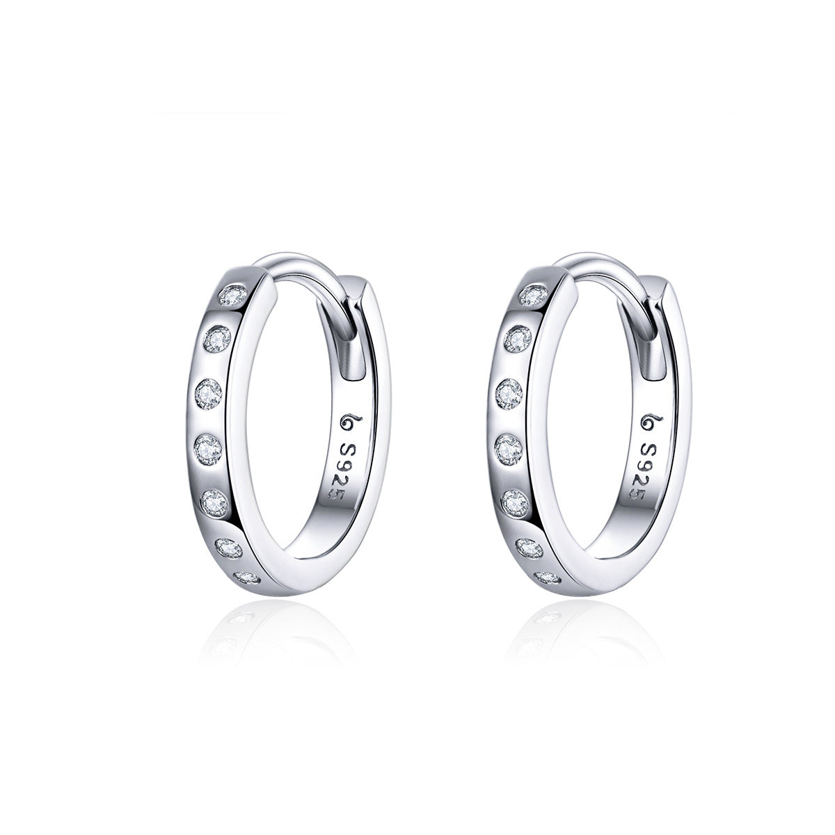 Boucles d'oreilles créoles anneau simple argent S925 incrusté de Zircons