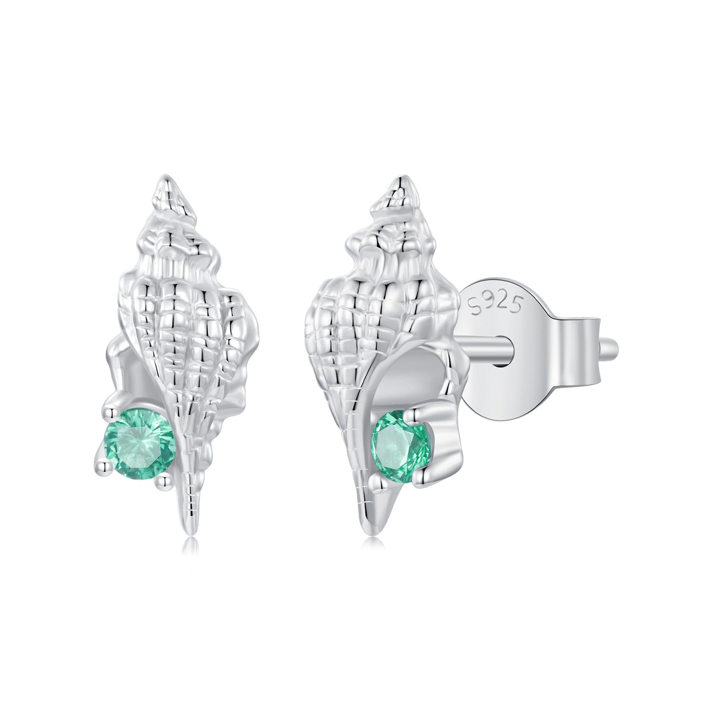 Stud Earrings Delicate Conch S925 Silver With Glass