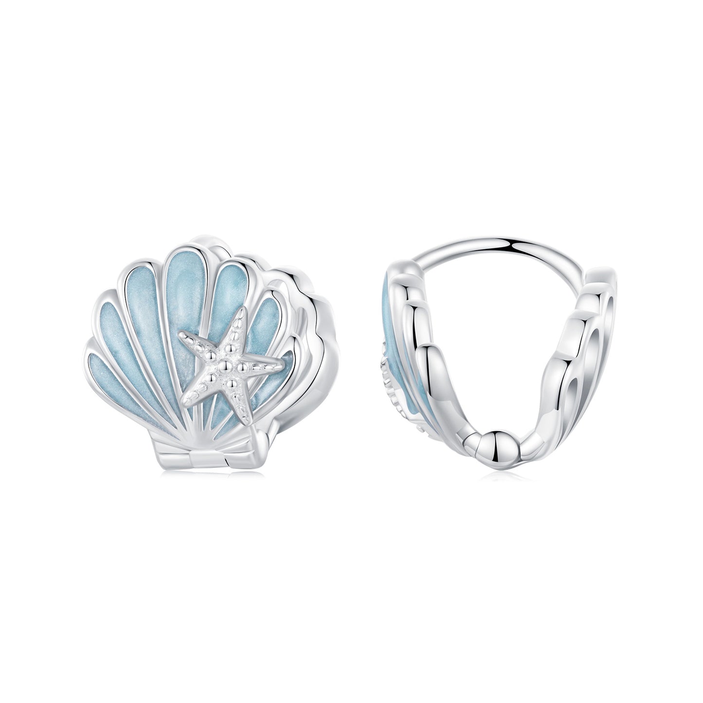 Hoop Huggie Earrings Blue Shell S925 Silver