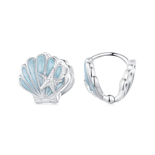 Hoop Huggie Earrings Blue Shell S925 Silver