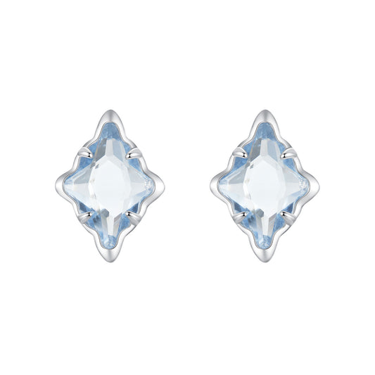 Stud Earrings Rhombic Blue Glass Star S925 Silver