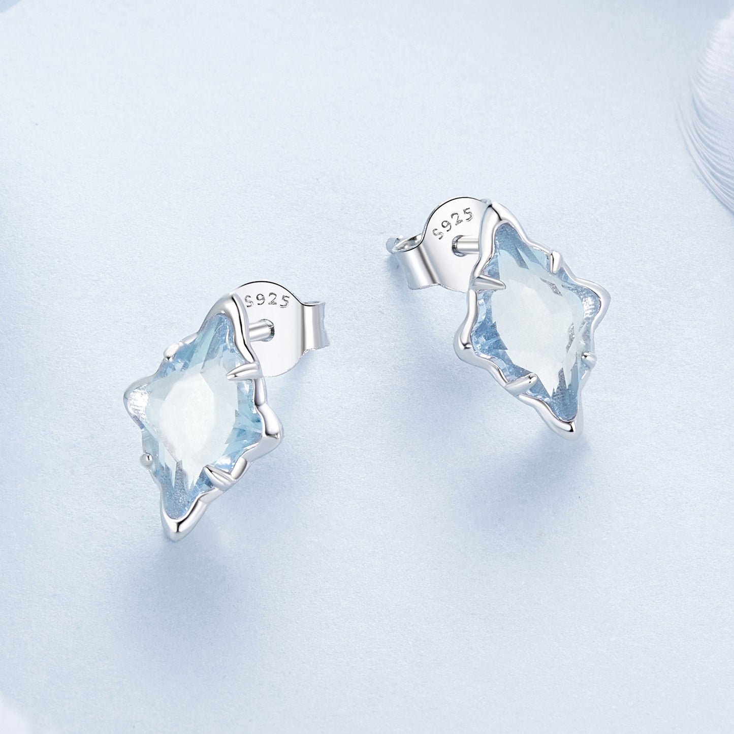 Stud Earrings Rhombic Blue Glass Star S925 Silver