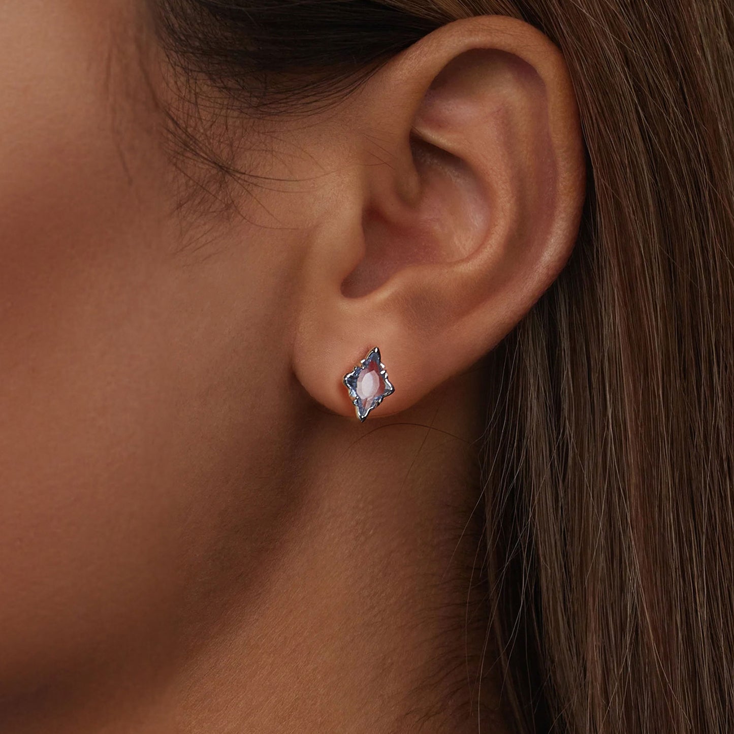 Stud Earrings Rhombic Blue Glass Star S925 Silver