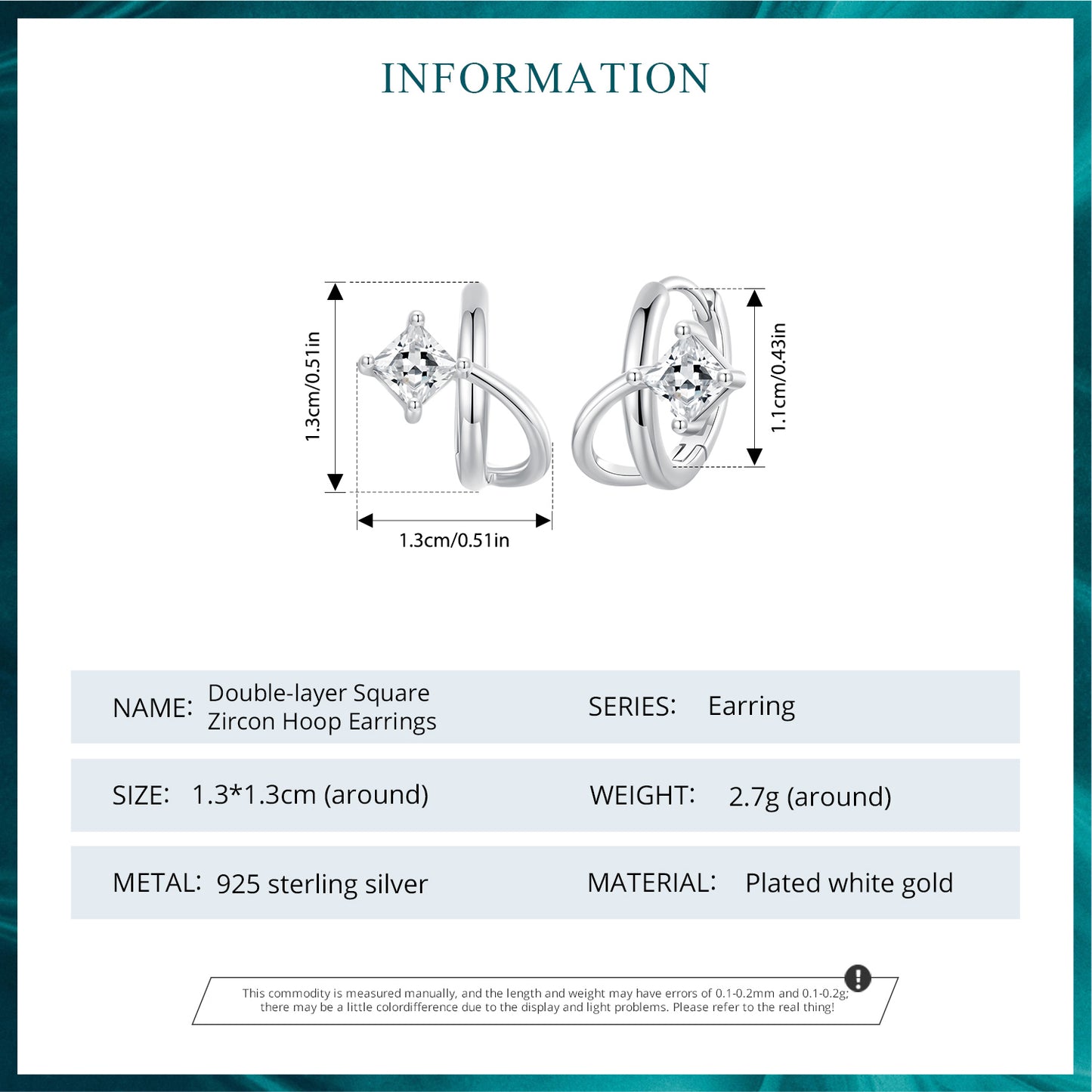 Hoop Huggie Earrings Fashion Design Princess Cut Stone S925 Silver