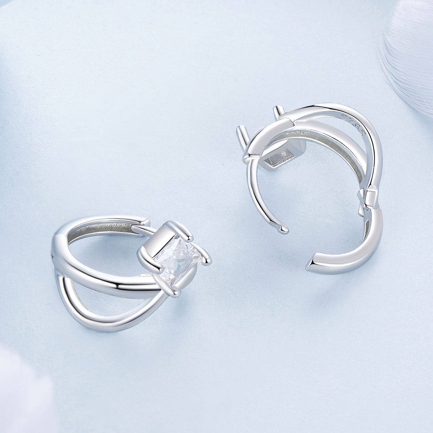 Hoop Huggie Earrings Fashion Design Princess Cut Stone S925 Silver