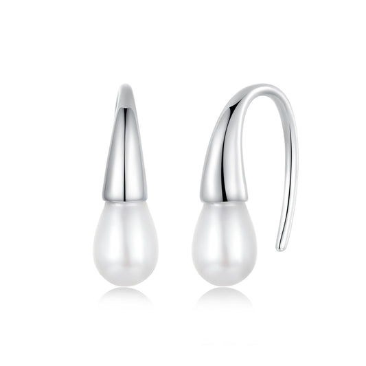 Stud Earrings Simple Teardrop Shaped Pearl S925 Silver