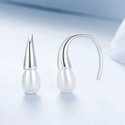 Stud Earrings Simple Teardrop Shaped Pearl S925 Silver