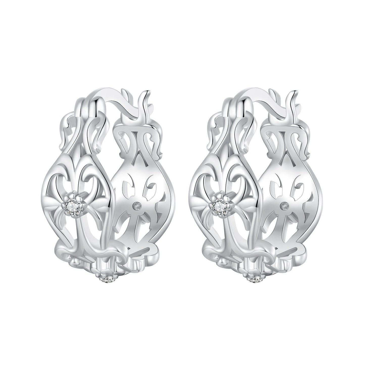 Hoop Huggie Earrings Retro Pattern Openwork S925 Silver