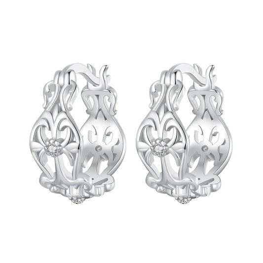 Hoop Huggie Earrings Retro Pattern Openwork S925 Silver