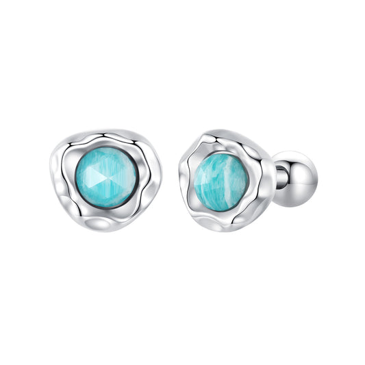 Stud Earrings Classic Elegant S925 Silver With Amazonstones