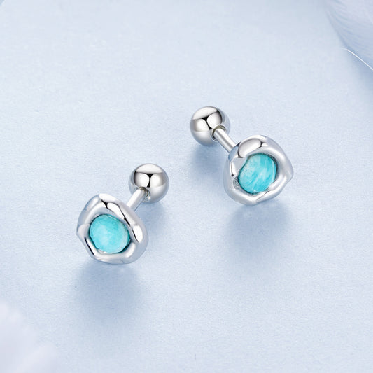 Stud Earrings Classic Elegant S925 Silver With Amazonstones