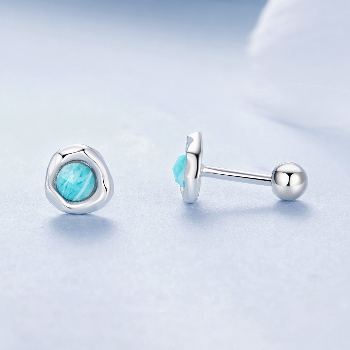 Stud Earrings Classic Elegant S925 Silver With Amazonstones