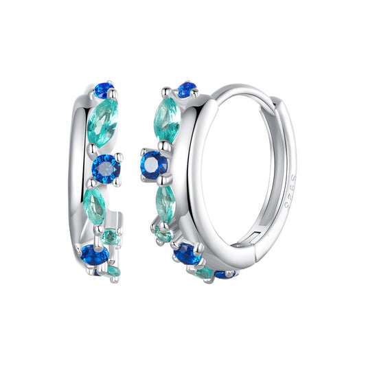 Hoop Earrings Simple Rubble Blue Green Stones S925 Silver