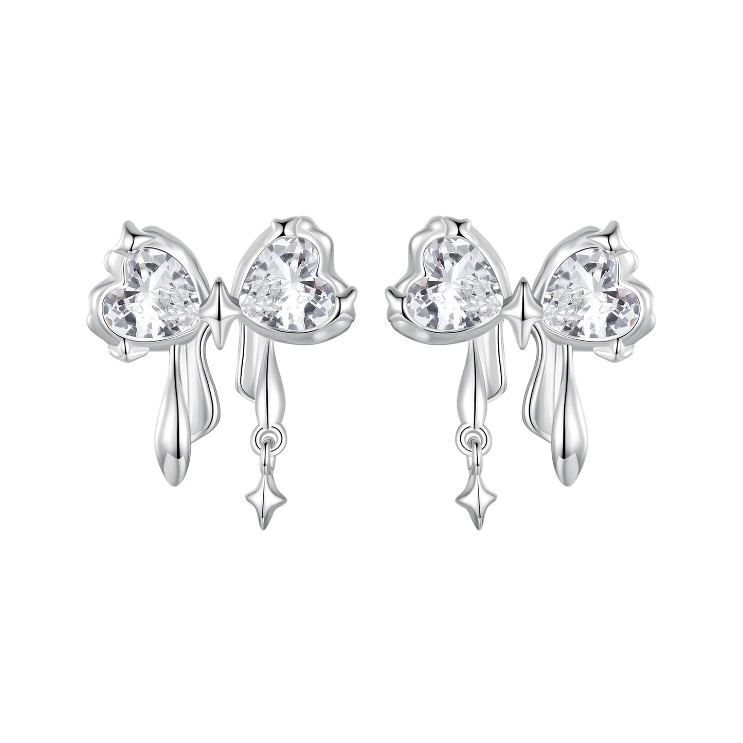 Stud Earrings Simple Bow Knot S925 Silver With CZ Stones