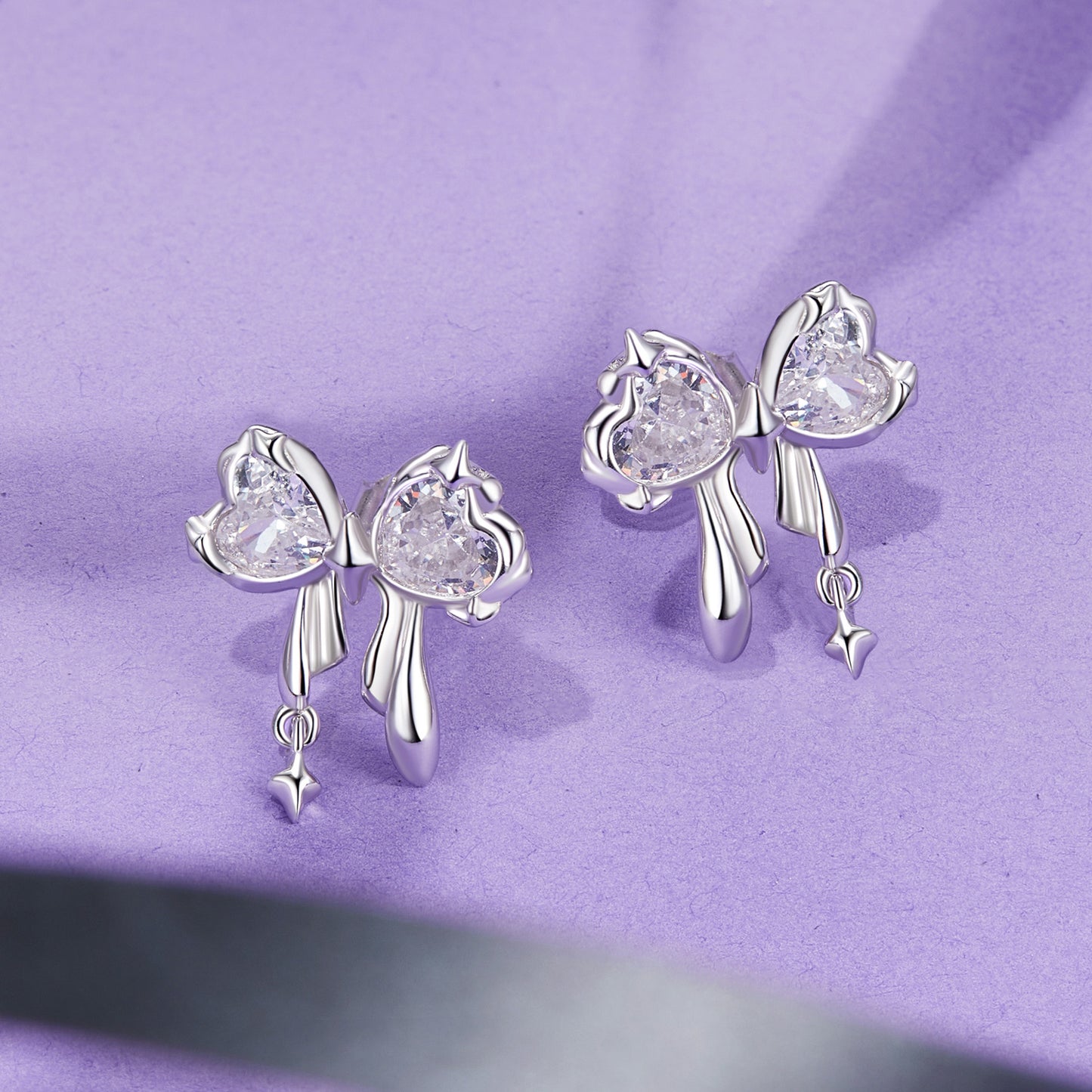 Stud Earrings Simple Bow Knot S925 Silver With CZ Stones