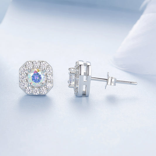 Stud Earrings Splendid Cube S925 Silver Inlaid CZ Stones