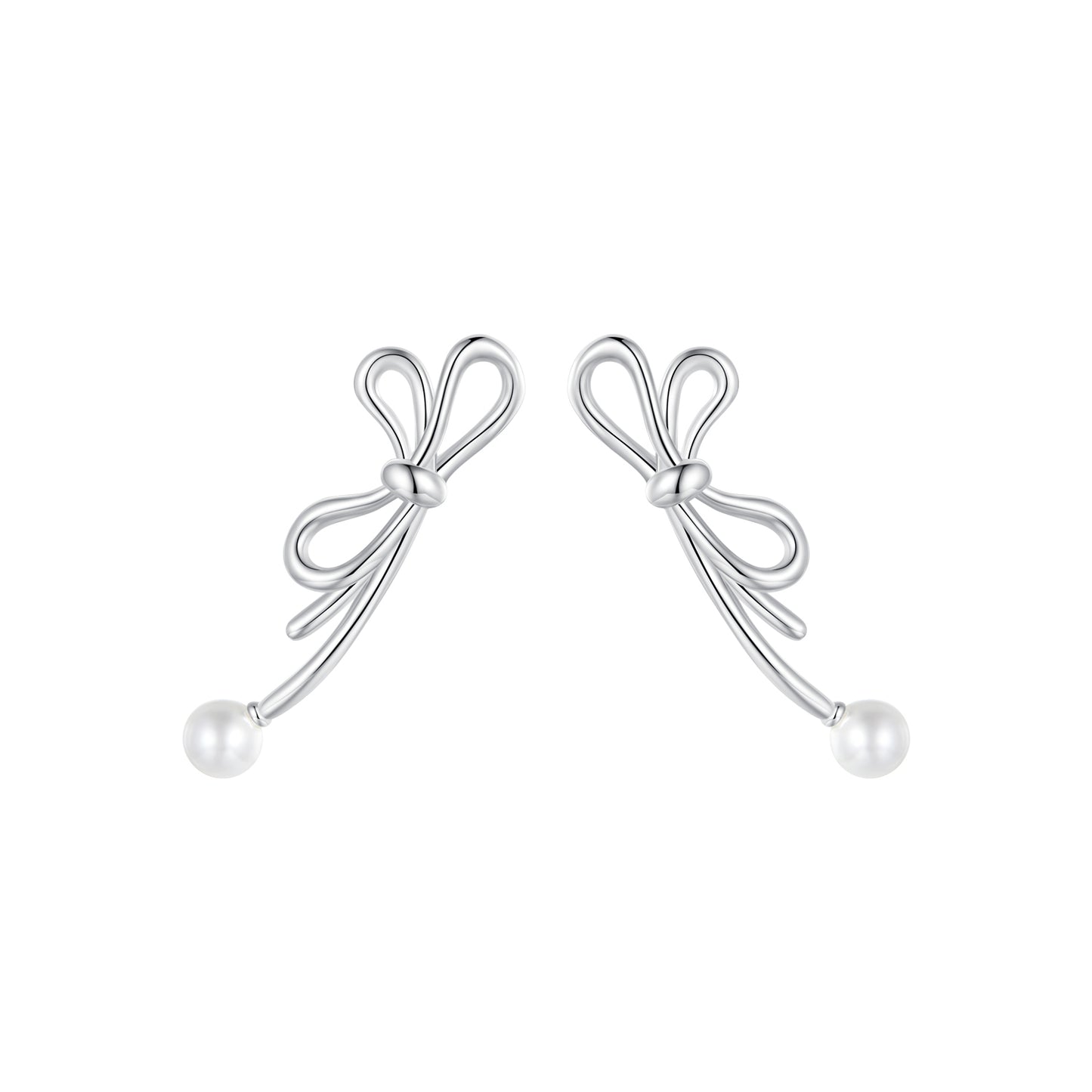 Stud Earrings Sweet Bowknot S925 Silver With Pearl