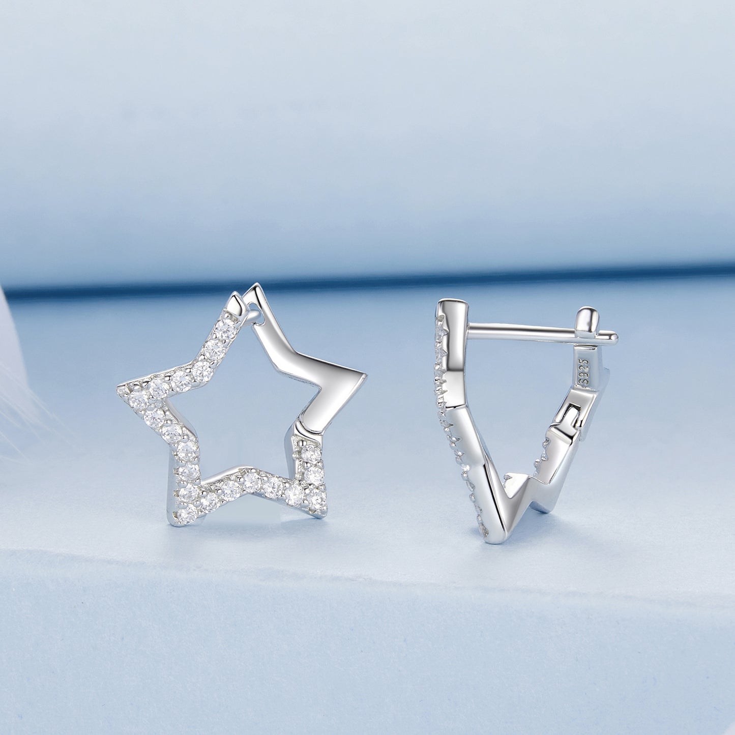 Stud Earrings Shining Star S925 Silver With CZ Stones