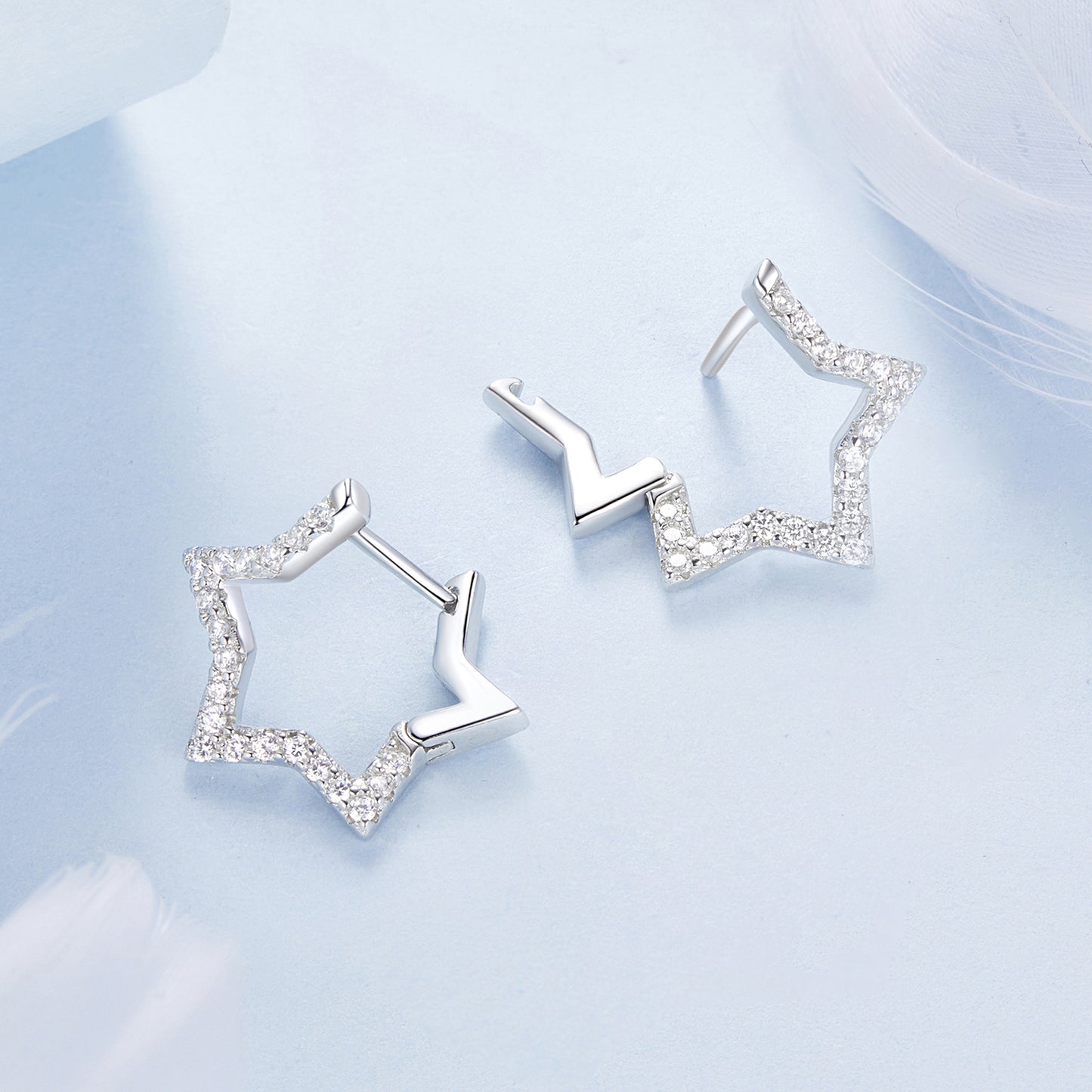 Stud Earrings Shining Star S925 Silver With CZ Stones