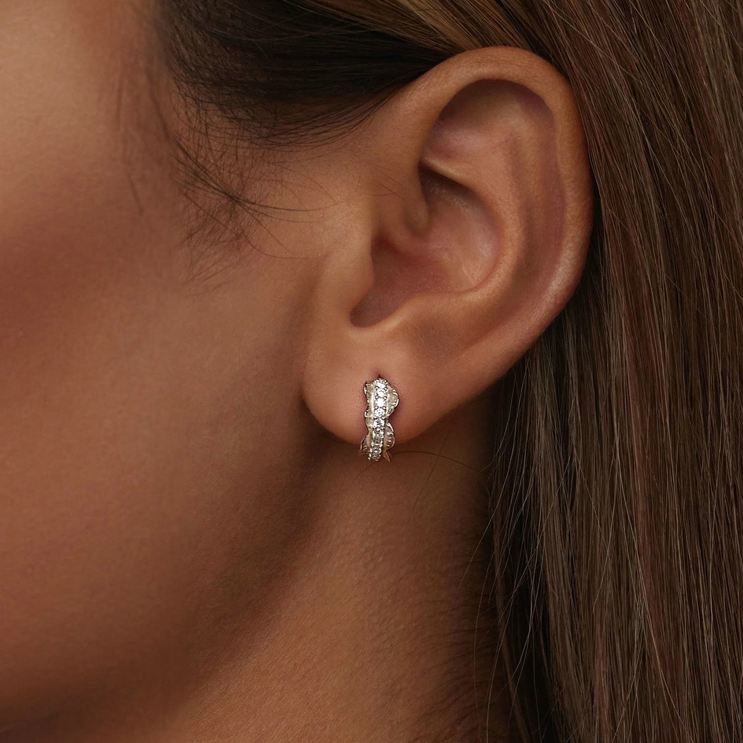 Hoop Earrings Lace Hoop S925 Silver With CZ Stones