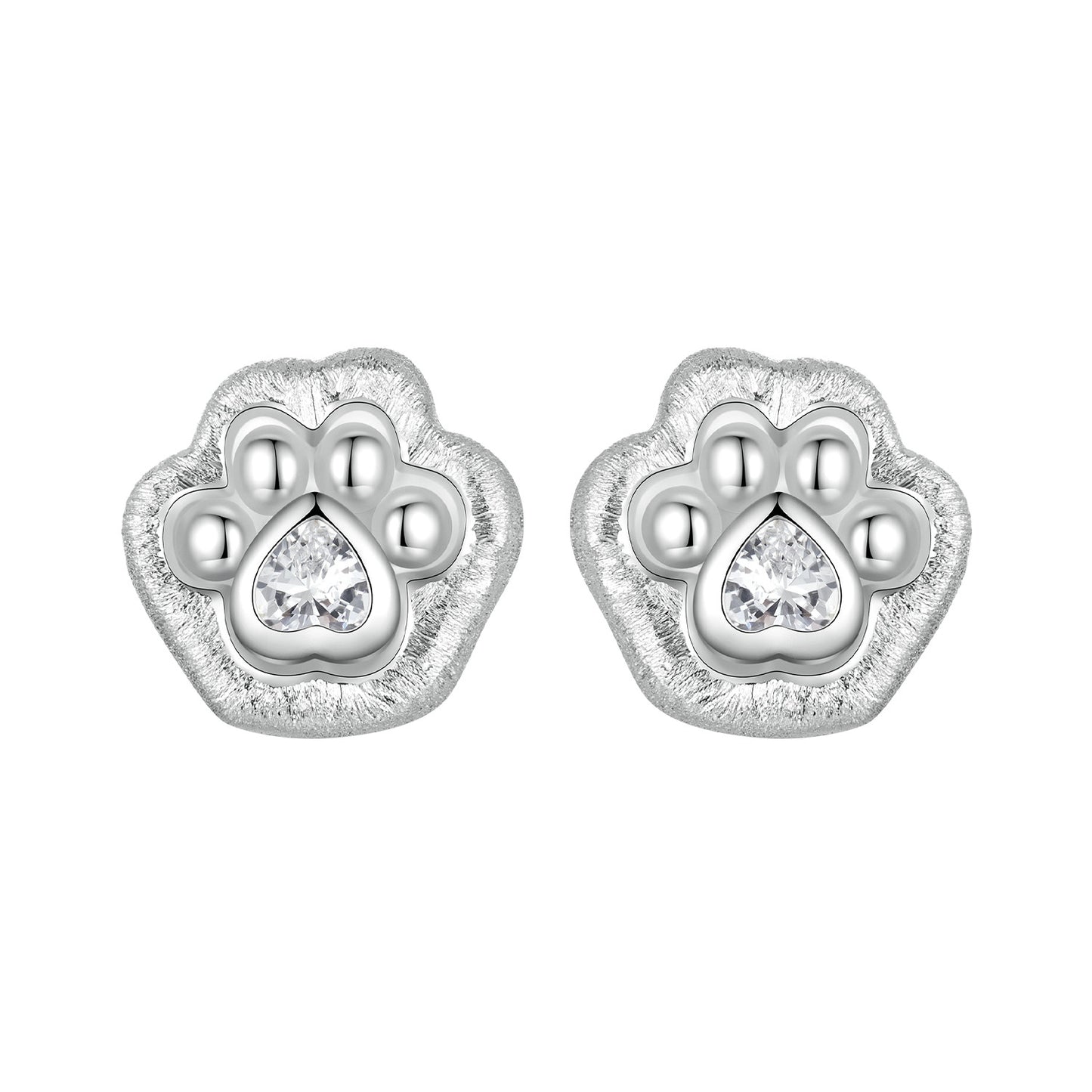 Stud Earrings Simple Paws S925 Silver With CZ Stones