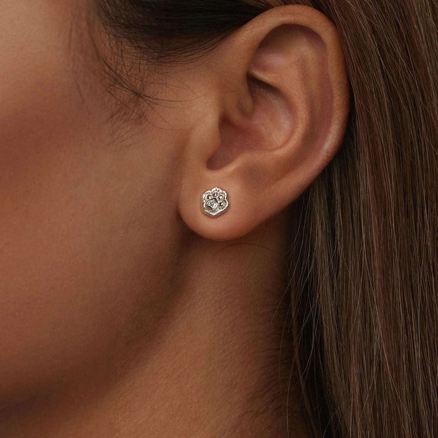 Stud Earrings Simple Paws S925 Silver With CZ Stones