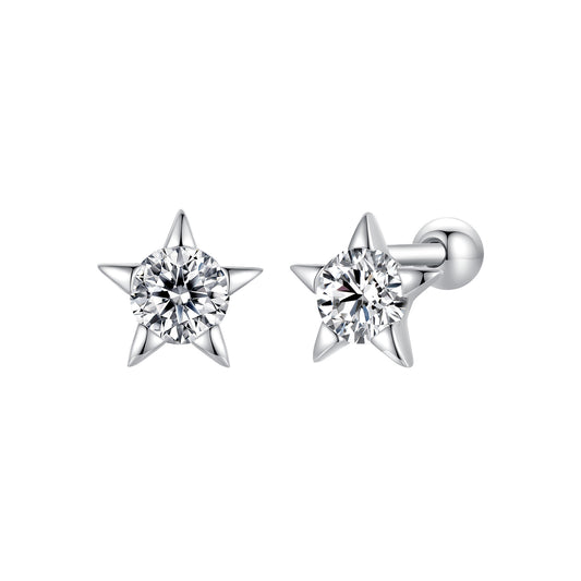 Stud Earrings Shining Star With CZ Stone S925 Silver