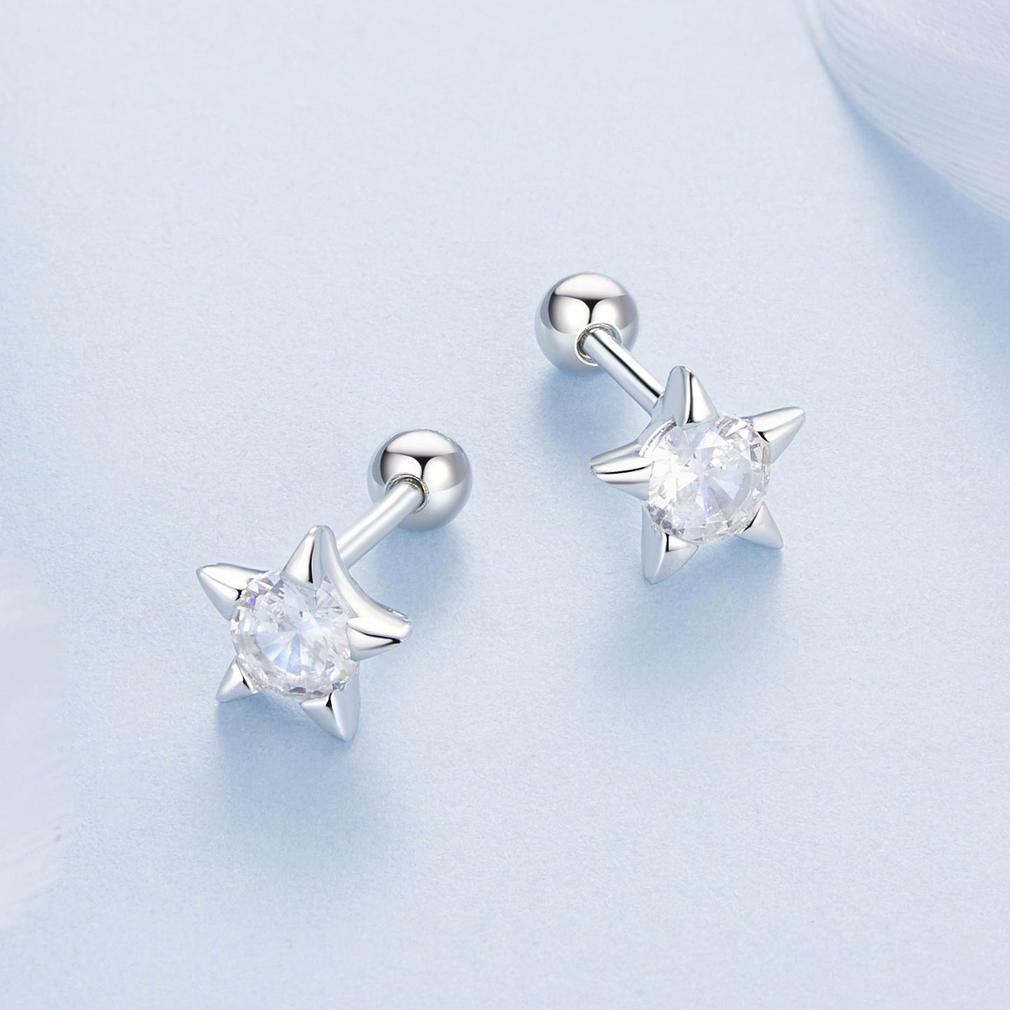 Stud Earrings Shining Star With CZ Stone S925 Silver