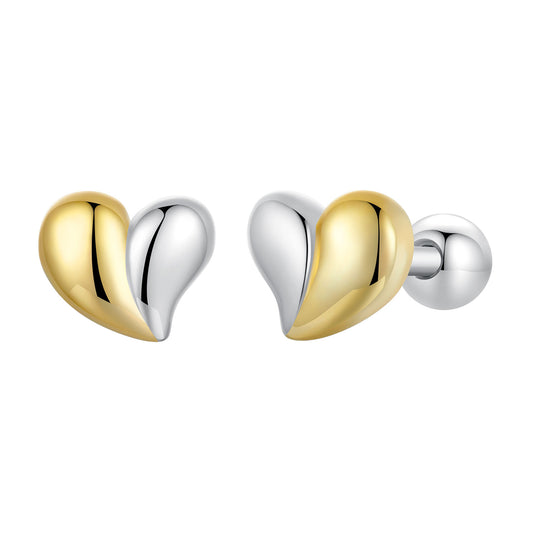 Stud Earrings Heart S925 Silver With Gold and White Gold Plated