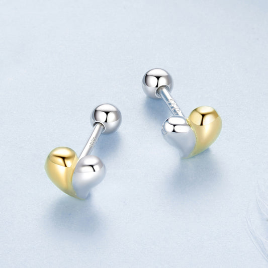 Stud Earrings Heart S925 Silver With Gold and White Gold Plated