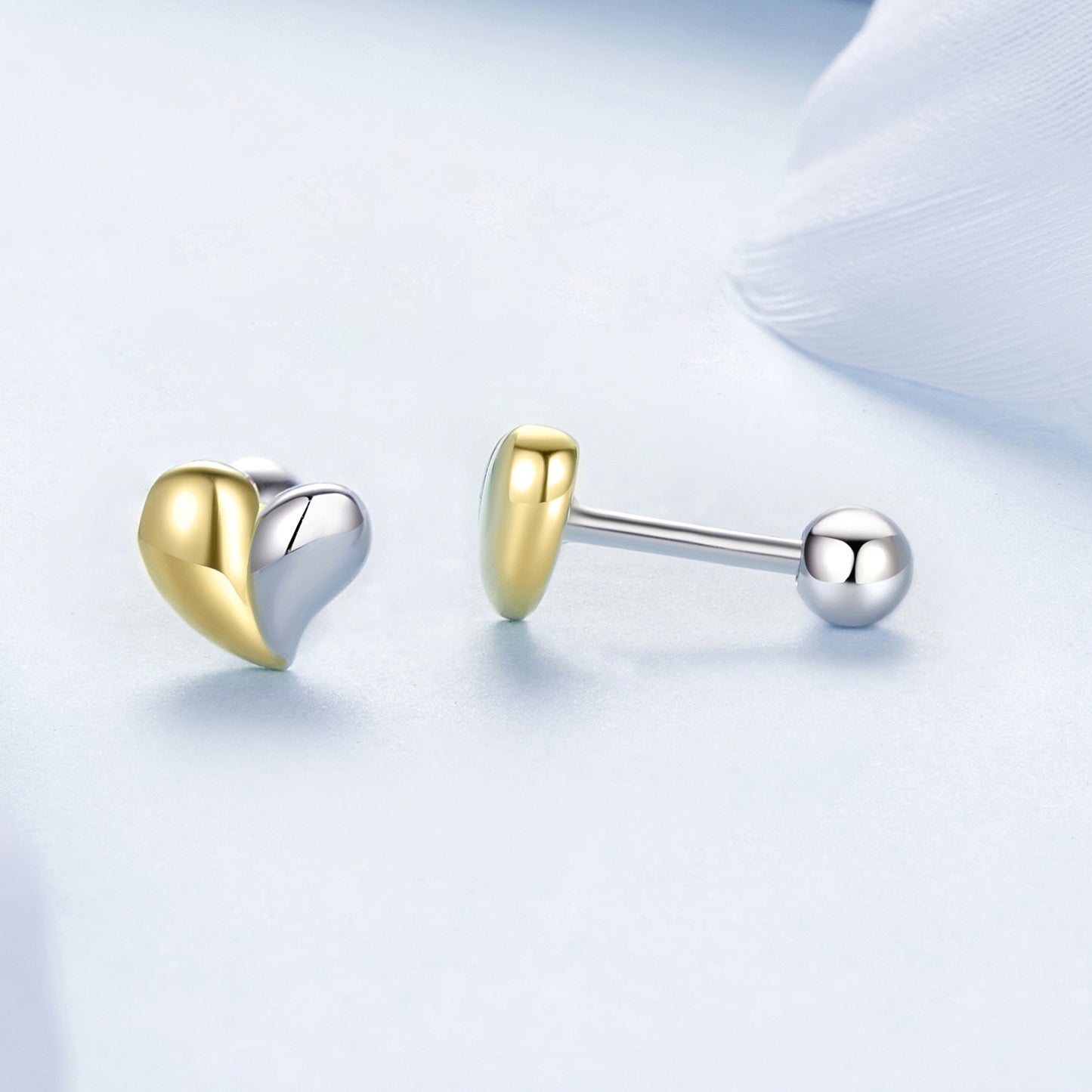 Stud Earrings Heart S925 Silver With Gold and White Gold Plated