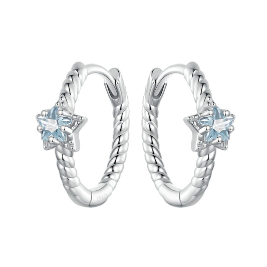 Hoop Earrings Simple Star Light Blue S925 Silver