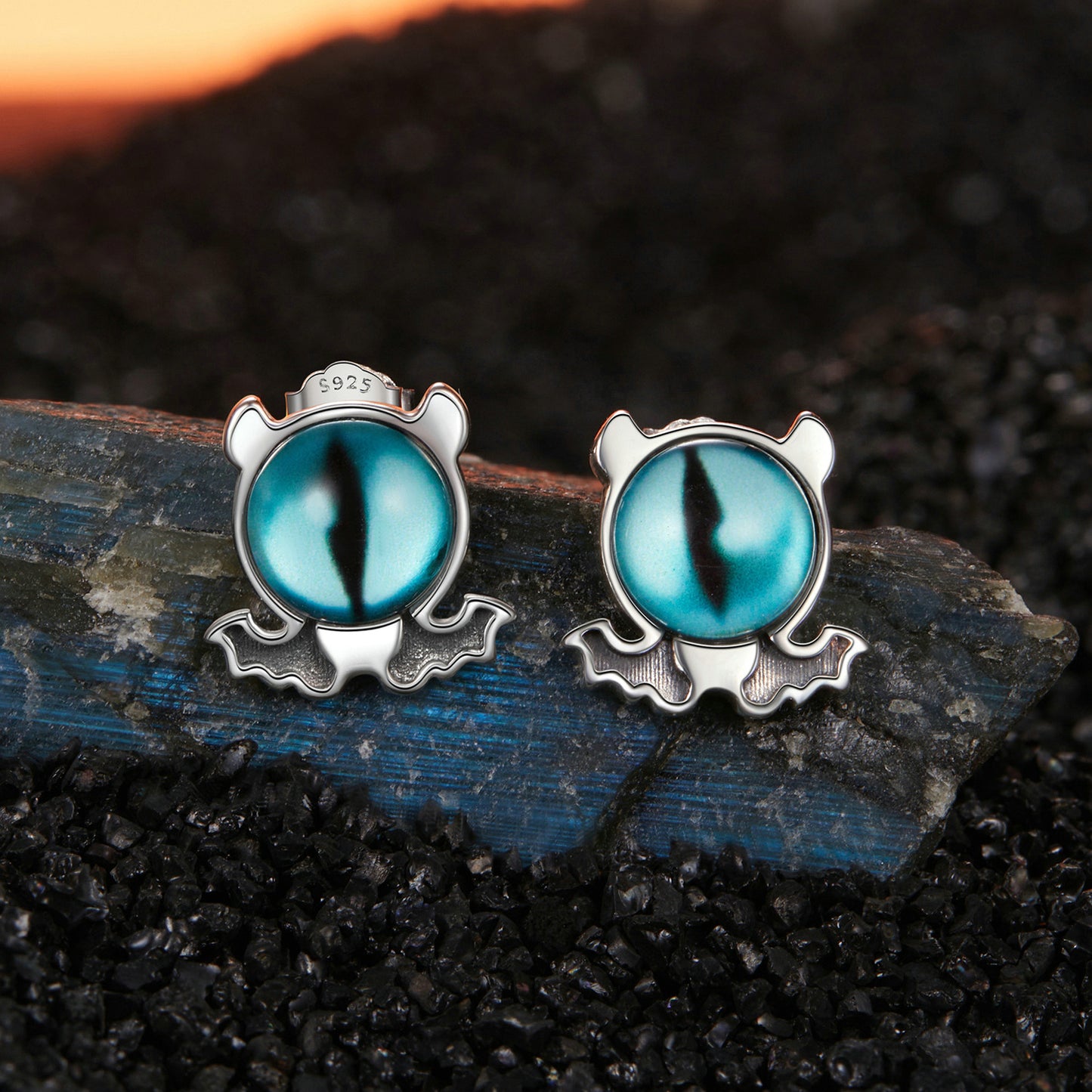 Stud Earrings Devil's Eyes Retro S925 Silver For Halloween