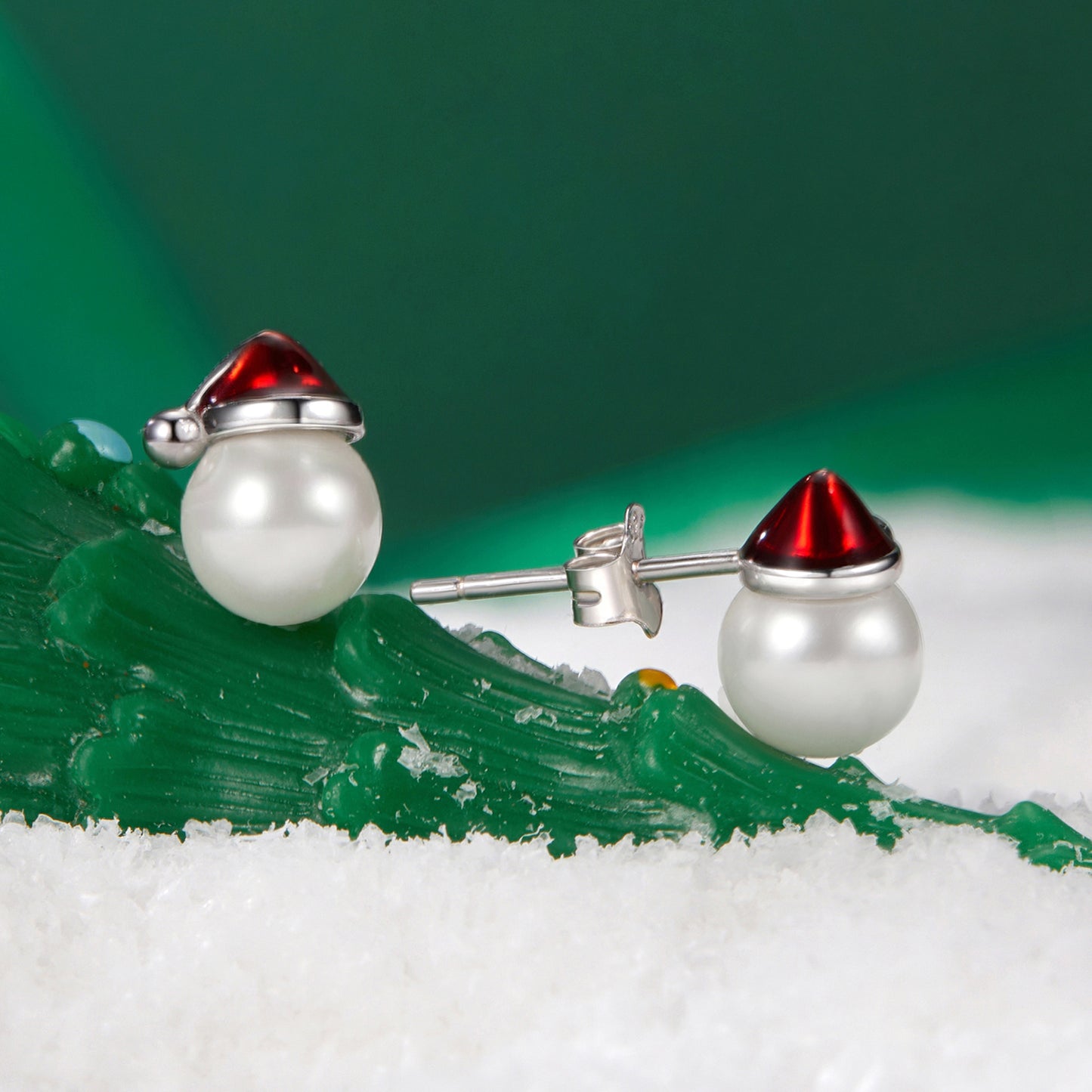 Stud Earrings Christmas Hat S925 Silver With Pearl