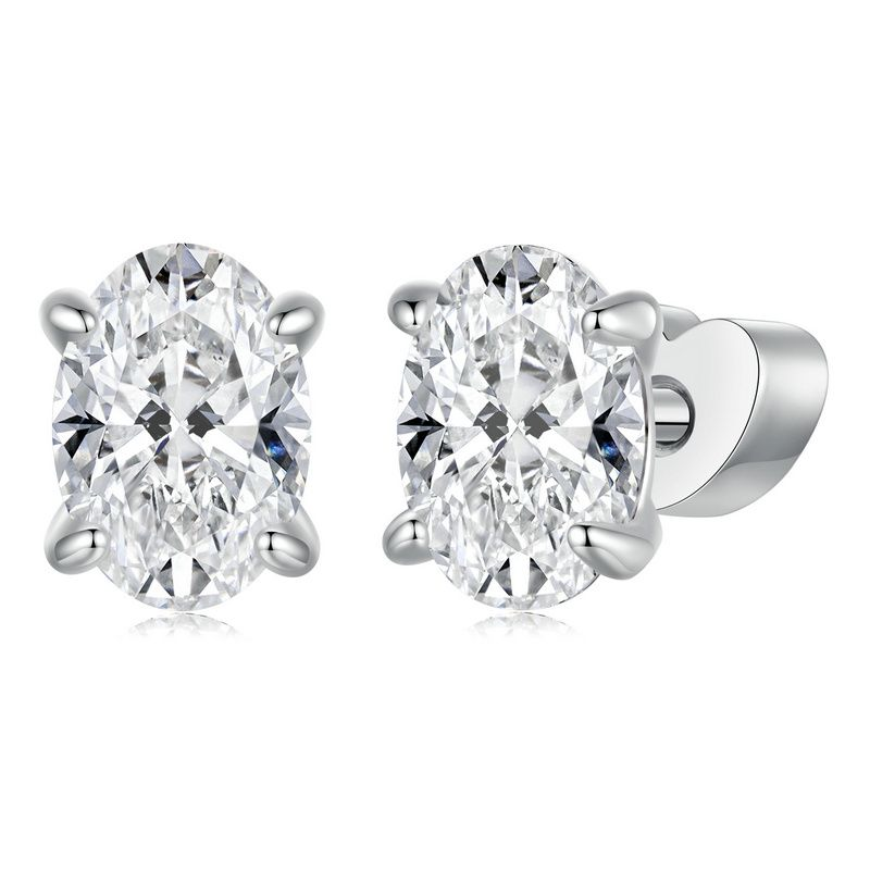 Stud Earrings Oval CZ Stones S925 Silver