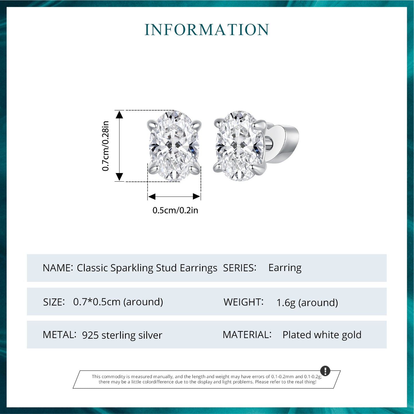 Stud Earrings Oval CZ Stones S925 Silver