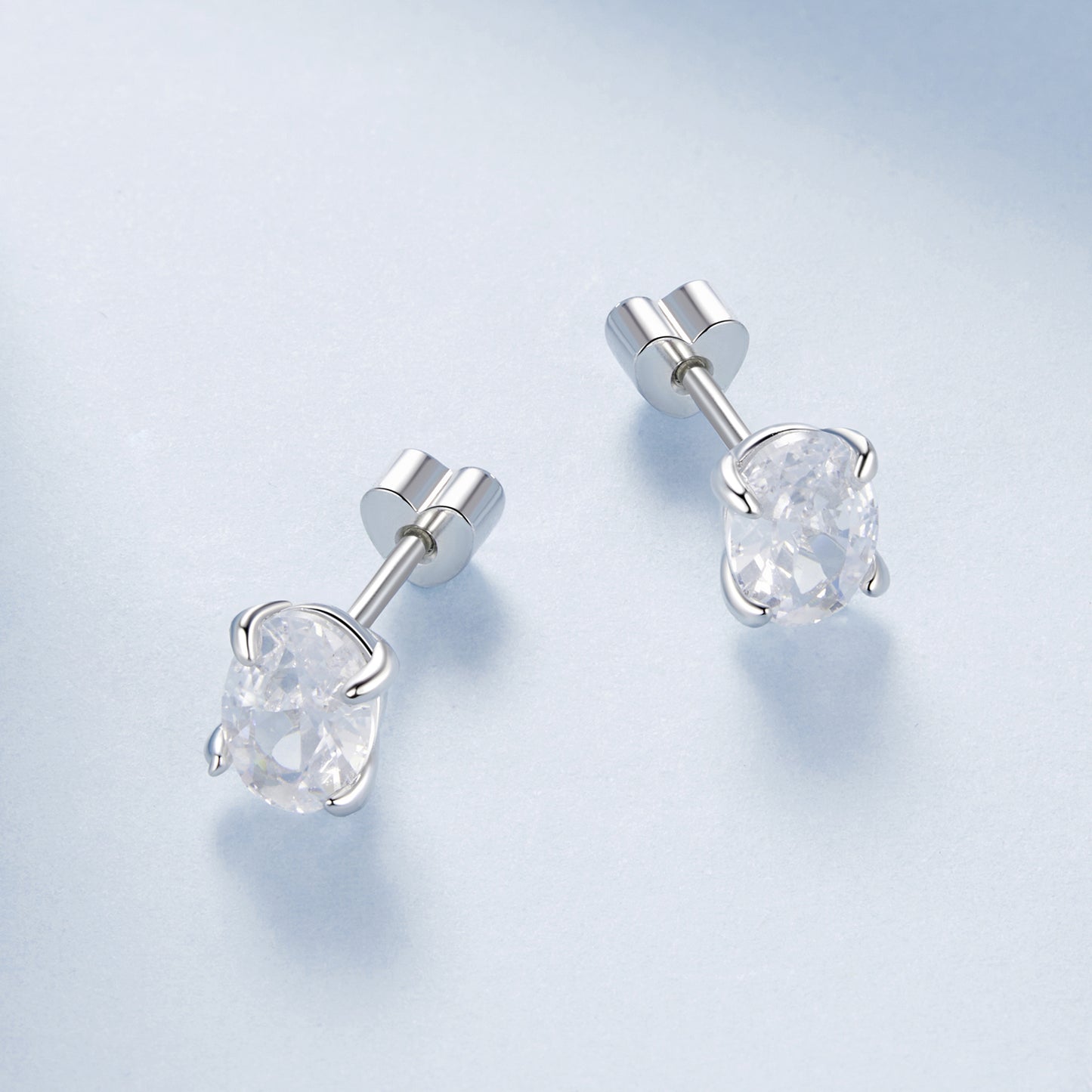 Stud Earrings Oval CZ Stones S925 Silver