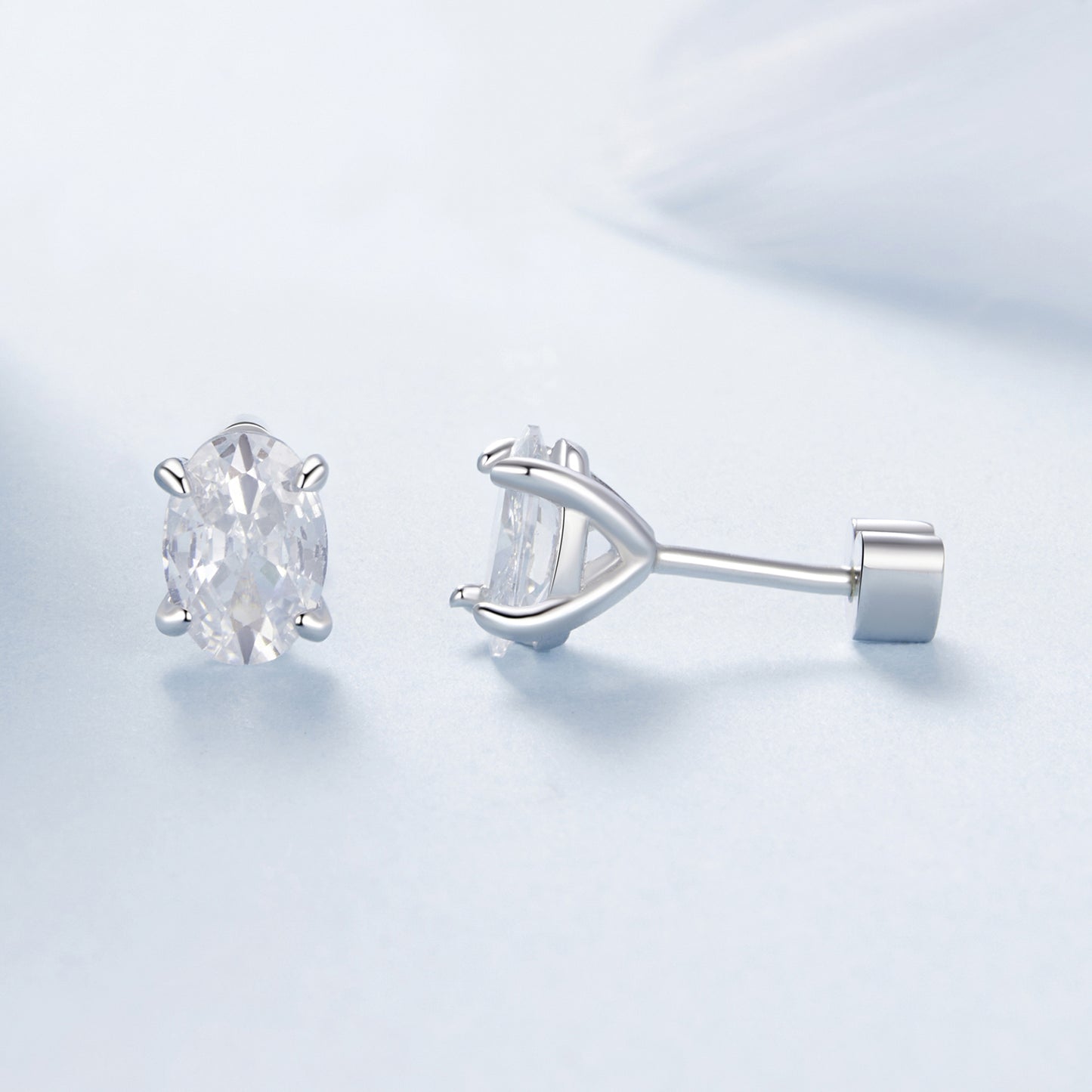 Stud Earrings Oval CZ Stones S925 Silver