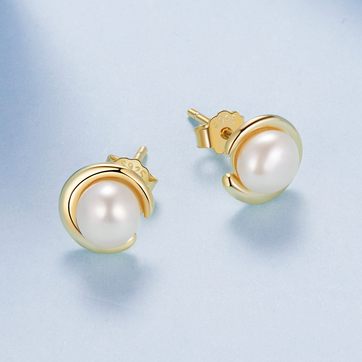 Stud Earrings Classic Pearl S925 Silver Gold Plated