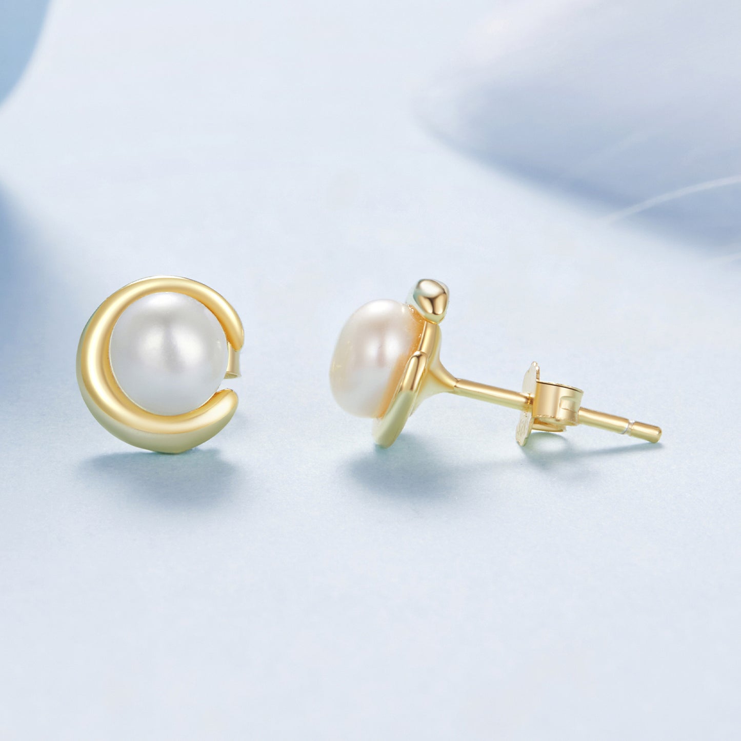 Stud Earrings Classic Pearl S925 Silver Gold Plated